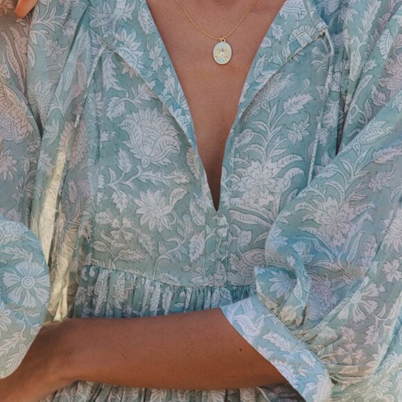 Daughters of India - Block Print Dress  - Size: SMALL  Color: Jade - Picture 5 of 5